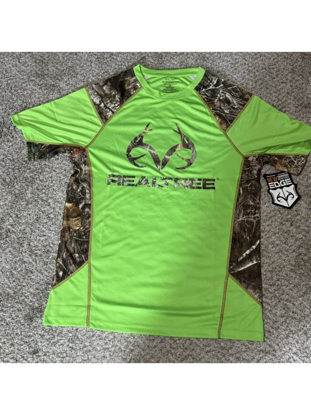 Realtree Milltex Sports Wear Performance T-Shirt Men's M Neon Green Camo Edge